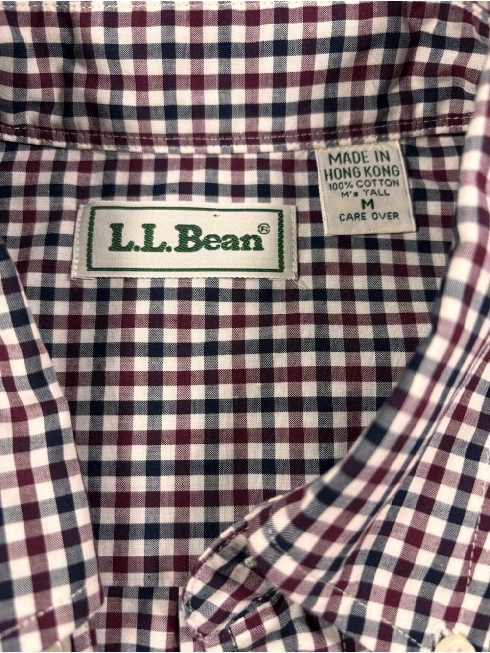 L.L. Bean Men's M Tall Long Sleeve Red & Blue Checked Plaid Button-Down Shirt - Picture 3 of 8